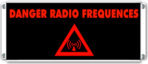 afficheur lumineux de signalisation Danger radiofréquence avec pictogramme radiofréquence